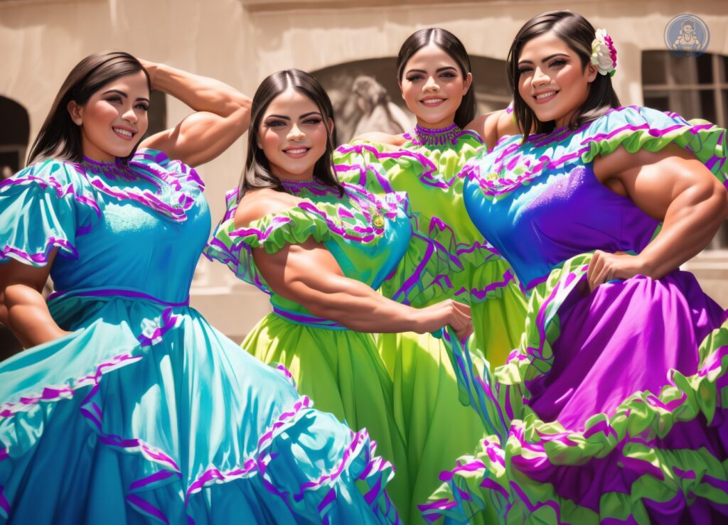 Vibrant colors help make Mexican traditional dance dresses stand out.